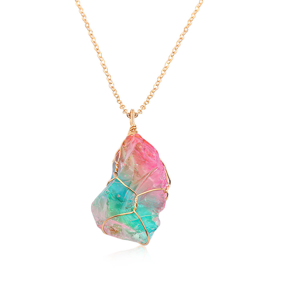 Colier cu Piatra Curcubeu, Cristal Natural, Chakra, din Quartz