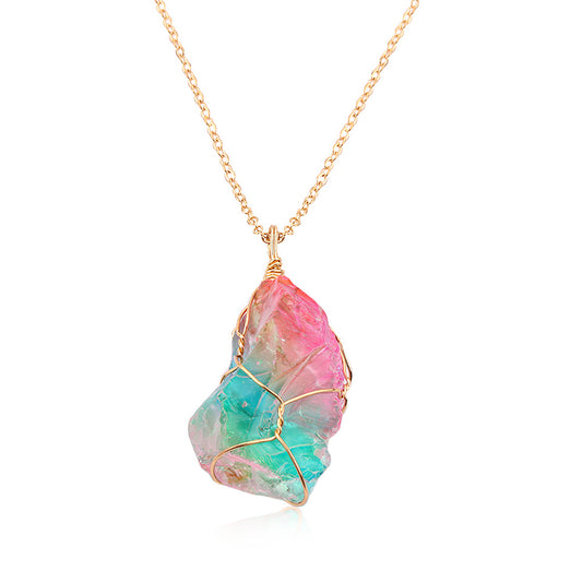 Colier cu Piatra Curcubeu, Cristal Natural, Chakra, din Quartz