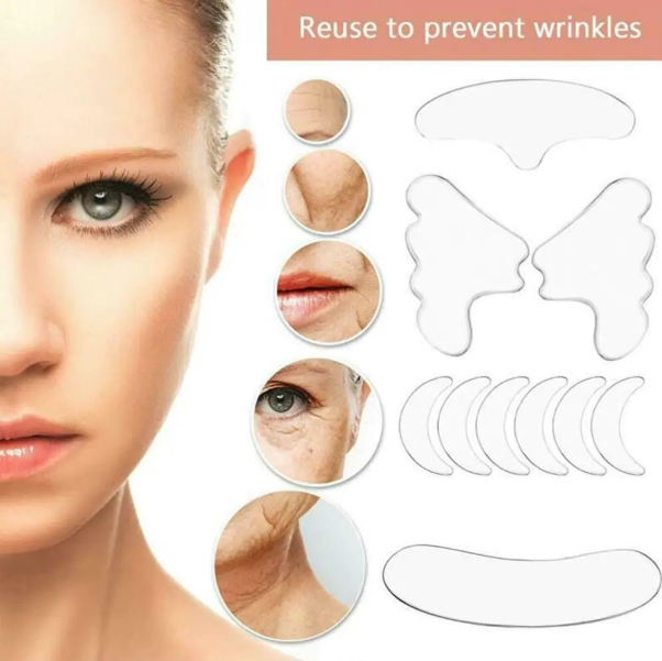 Set de 11 plasturi antirid si antiaging, Silicon, Reutilizabili, Transparent