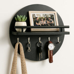 Round Wall Key Holder | Sustainable Wood Multi-Hook Organizer